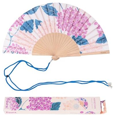 Fisura – Abanico original con estampado de hortensias. Abanico de madera moderno y colorido. Ventilador de mano rosa. Colgador incluido. Medidas: 42,5 x 23 cm Fisura – Abanico original con estampado de hortensias. Abanico de madera moderno y colorido. Ventilador de mano rosa. Colgador incluido. Medidas: 42,5 x 23 cm