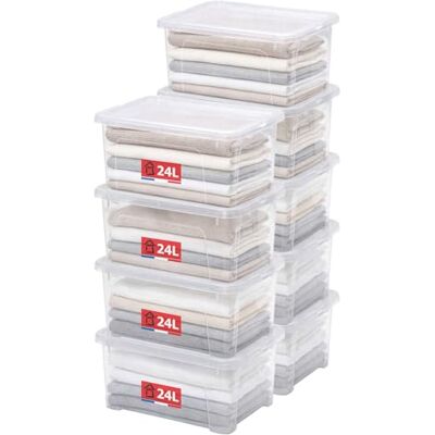 Sundis View Box, lote 9 cajas almacenaje plastico con tapa, 24l de capacidad, transparentes, apilables y combinables, ideales para guardar armarios, la oficina, el lavadero o el cuarto de baño Sundis View Box, lote 9 cajas almacenaje plastico con tapa, 24l de capacidad, transparentes, apilables y combinables, ideales para guardar armarios, la oficina, el lavadero o el cuarto de baño