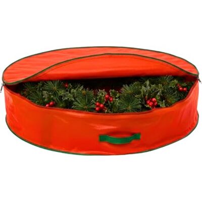 SHATCHI Bolsa de almacenamiento para guirnaldas y corona de Navidad, almacena coronas artificiales de hasta 55 cm, material impermeable y duradero con cremallera y asas de transporte SHATCHI Bolsa de almacenamiento para guirnaldas y corona de Navidad, almacena coronas artificiales de hasta 55 cm, material impermeable y duradero con cremallera y asas de transporte
