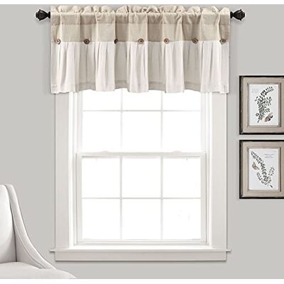 Lush Decor Cenefa de Lino con Botones de Granja, 18 Pulgadas de Largo x 84 Pulgadas de Ancho, Lino Lush Decor Cenefa de Lino con Botones de Granja, 18 Pulgadas de Largo x 84 Pulgadas de Ancho, Lino