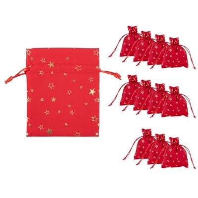 Idena Bolsitas de Tela de Aprox. 13 x 18 cm, 12 Unidades, bolsitas Rojas con Motivo de Estrellas, Bolsa navideña con cordón, bolsitas de Regalo para Navidad Idena Bolsitas de Tela de Aprox. 13 x 18 cm, 12 Unidades, bolsitas Rojas con Motivo de Estrellas, Bolsa navideña con cordón, bolsitas de Regalo para Navidad