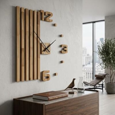 FLEXISTYLE Relojes de Pared 3D de Madera de Roble, láminas Grandes de 100 cm, diseño Moderno, EKO, decoración de Pared, Relojes para Oficina, salón, Dormitorio, artículo Decorativo (XXL, 100 cm, manecillas FLEXISTYLE Relojes de Pared 3D de Madera de Roble, láminas Grandes de 100 cm, diseño Moderno, EKO, decoración de Pared, Relojes para Oficina, salón, Dormitorio, artículo Decorativo (XXL, 100 cm, manecillas