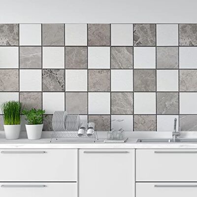 CREARREDA Adhesivos para baldosas azulejos mármol gris, 24 Piezas 10_x_10 cm, Vinilo Autoadhesivo Impermeable Decoración Baños y Cocinas, Made in Italy CREARREDA Adhesivos para baldosas azulejos mármol gris, 24 Piezas 10_x_10 cm, Vinilo Autoadhesivo Impermeable Decoración Baños y Cocinas, Made in Italy