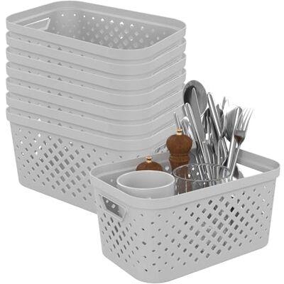 Sundis Pixel, juego de 8 cestas de almacenamiento de 4,5 l, de plástico blanco reciclado, apilables, ideales para baño, dormitorio, decoración u oficina. Sundis Pixel, juego de 8 cestas de almacenamiento de 4,5 l, de plástico blanco reciclado, apilables, ideales para baño, dormitorio, decoración u oficina.