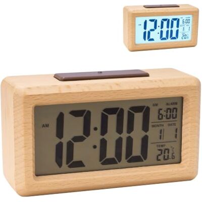 Relaxdays Despertador digital de madera, fecha y temperatura, natural Relaxdays Despertador digital de madera, fecha y temperatura, natural