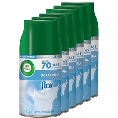 Air Wick Freshmatic Recambios de ambientador spray automático, Esencia para casa con aroma a Flor Ropa Limpia, Azul, 250 ml (Paquete de 6) Air Wick Freshmatic Recambios de ambientador spray automático, Esencia para casa con aroma a Flor Ropa Limpia, Azul, 250 ml (Paquete de 6)