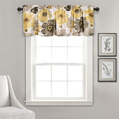 Lush Decor Leah Ojal con Aislamiento Floral, Cenefa, Amarillo y Gris Lush Decor Leah Ojal con Aislamiento Floral, Cenefa, Amarillo y Gris