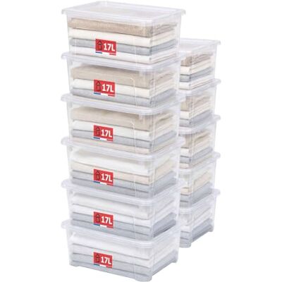 Sundis View Box, lote 11 cajas almacenaje plastico con tapa, 17l de capacidad, transparentes, apilables y combinables, ideales para guardar armarios, la oficina, el lavadero o el cuarto de baño Sundis View Box, lote 11 cajas almacenaje plastico con tapa, 17l de capacidad, transparentes, apilables y combinables, ideales para guardar armarios, la oficina, el lavadero o el cuarto de baño