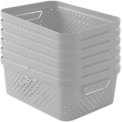 Sundis Pixel, juego de 6 cestas de almacenamiento de 10 l, de plástico blanco roto, apilables, ideales para baño, dormitorio, decoración u oficina Sundis Pixel, juego de 6 cestas de almacenamiento de 10 l, de plástico blanco roto, apilables, ideales para baño, dormitorio, decoración u oficina