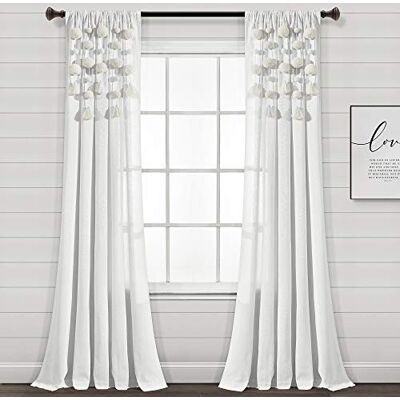 Lush Decor Cortina Bohemia de Lino con borlas y Pompones para Ventana (Panel Individual), 84 x 52 Pulgadas (Largo x Ancho), Color Blanco Roto Lush Decor Cortina Bohemia de Lino con borlas y Pompones para Ventana (Panel Individual), 84 x 52 Pulgadas (Largo x Ancho), Color Blanco Roto