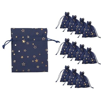 Idena Bolsitas de Tela de Aprox. 13 x 18 cm, 12 Unidades, bolsitas Azules con Motivo de Estrellas, bolsitas navideñas con cordón, bolsitas Idena Bolsitas de Tela de Aprox. 13 x 18 cm, 12 Unidades, bolsitas Azules con Motivo de Estrellas, bolsitas navideñas con cordón, bolsitas