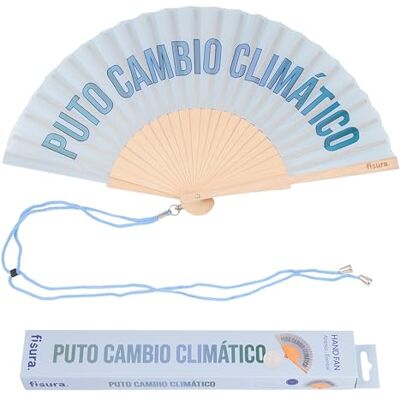 Fisura – Abanico original con mensaje “p*to cambio climático”. Abanico de madera moderno y colorido. Ventilador de mano azul. Colgador incluido. Medidas: 42,5 x 23 cm Fisura – Abanico original con mensaje “p*to cambio climático”. Abanico de madera moderno y colorido. Ventilador de mano azul. Colgador incluido. Medidas: 42,5 x 23 cm