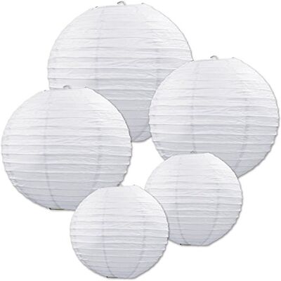 Beistle White Paper Lantern Assortment, Assorted Sizes, 5 Paper Lanterns In Package Beistle White Paper Lantern Assortment, Assorted Sizes, 5 Paper Lanterns In Package