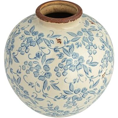 Creative Round Decorative Terra-Cotta Vase with Transferware Pattern, Blue and White Florero, Terracota, Azul, Talla única Creative Round Decorative Terra-Cotta Vase with Transferware Pattern, Blue and White Florero, Terracota, Azul, Talla única