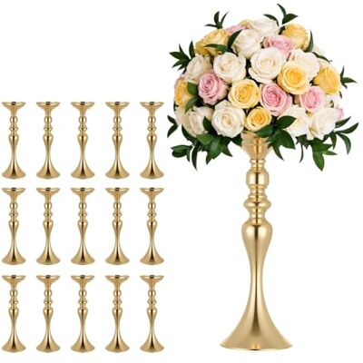 VEVOR Jarrones Decorativos, Paquete de 16 Piezas, Floreros de Candelero de Metal Dorados, Altura de 38 cm, Centro de Mesa para Boda, Estilo Clásico, Decoración para Banquete Ceremonia Fiesta Recepción VEVOR Jarrones Decorativos, Paquete de 16 Piezas, Floreros de Candelero de Metal Dorados, Altura de 38 cm, Centro de Mesa para Boda, Estilo Clásico, Decoración para Banquete Ceremonia Fiesta Recepción