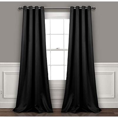 Lush Decor Cortinas con Ojales y Forro Opaco Aislado, Negro, 84" L Panel Pair Lush Decor Cortinas con Ojales y Forro Opaco Aislado, Negro, 84" L Panel Pair
