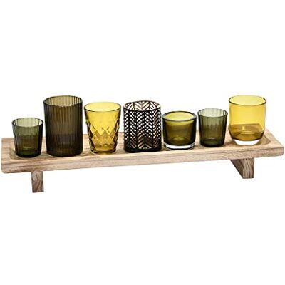 Creative Paulownia Bandeja con Patas de Madera con 7 portavelas de Vidrio y Metal, Multicolor, Juego de 8 portavelas, 20 Pulgadas de Largo x 6 Pulgadas de Ancho x 6 Pulgadas de Alto, Verde Creative Paulownia Bandeja con Patas de Madera con 7 portavelas de Vidrio y Metal, Multicolor, Juego de 8 portavelas, 20 Pulgadas de Largo x 6 Pulgadas de Ancho x 6 Pulgadas de Alto, Verde