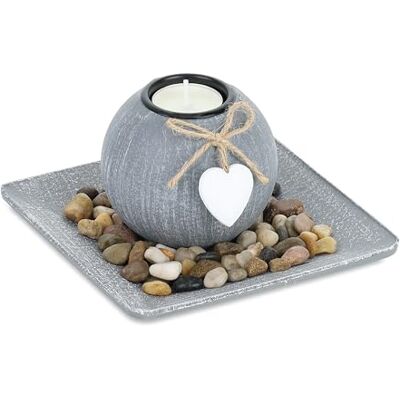 Relaxdays Set de Portavelas con Bandeja y Piedras Decorativas, 15,5 x 15,5 cm, Decoración de Mesa, Candelero, Gris Relaxdays Set de Portavelas con Bandeja y Piedras Decorativas, 15,5 x 15,5 cm, Decoración de Mesa, Candelero, Gris