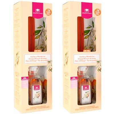 CRISTALINAS . Ambientador Mikado Clásico. Difusor con Varillas. Formula sin Alcohol. Máxima duración, más de 16 semanas. 180ml de Capacidad. Aroma Azahar. (2x180ml) CRISTALINAS . Ambientador Mikado Clásico. Difusor con Varillas. Formula sin Alcohol. Máxima duración, más de 16 semanas. 180ml de Capacidad. Aroma Azahar. (2x180ml)