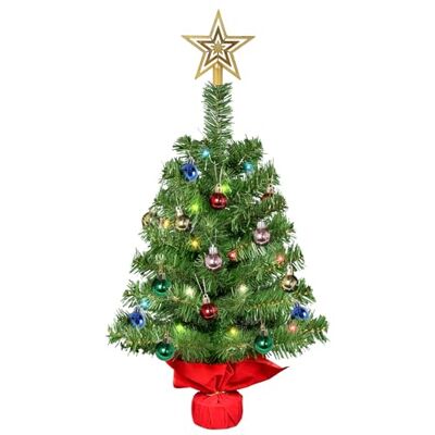 Uten Árbol de Navidad Pequeño 60 cm, Mini Árbol de Navidad Sobremesa con Dos Tiras de Luces LED, 20 Bolas de Navidad, Estrella en la Copa del Árbol, Decoración Navideña para Mesa Uten Árbol de Navidad Pequeño 60 cm, Mini Árbol de Navidad Sobremesa con Dos Tiras de Luces LED, 20 Bolas de Navidad, Estrella en la Copa del Árbol, Decoración Navideña para Mesa
