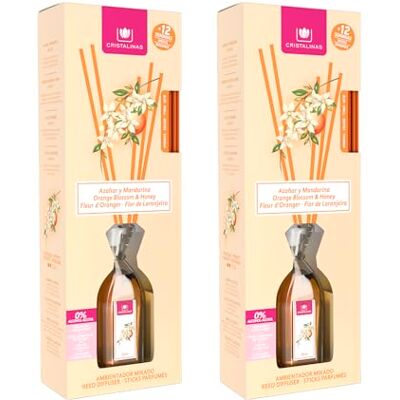 CRISTALINAS Pack 2 Ambientador Mikado Larga Duración 12 Semanas 2x90ml 0% Alcohol (Azahar y Mandarina, 90ml) CRISTALINAS Pack 2 Ambientador Mikado Larga Duración 12 Semanas 2x90ml 0% Alcohol (Azahar y Mandarina, 90ml)