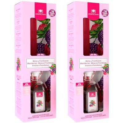 CRISTALINAS . Ambientador Mikado Clásico. Difusor con Varillas. Formula sin Alcohol. Máxima duración, hasta 16 semanas. Aroma Mora. (2x180ml) CRISTALINAS . Ambientador Mikado Clásico. Difusor con Varillas. Formula sin Alcohol. Máxima duración, hasta 16 semanas. Aroma Mora. (2x180ml)