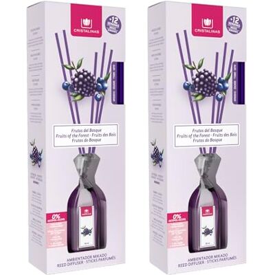 CRISTALINAS Pack 2 Ambientador Mikado Larga Duración 12 Semanas 2x90ml 0% Alcohol (Frutos del Bosque, 90ml) CRISTALINAS Pack 2 Ambientador Mikado Larga Duración 12 Semanas 2x90ml 0% Alcohol (Frutos del Bosque, 90ml)