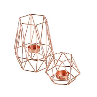 ECHTWERK Juego de 2 portavelas/portavelas de té Vintage Mix, edición Cobre, diseño geométrico, portavelas votivas para salón/Mesa de Comedor, decoración de Mesa para Bodas ECHTWERK Juego de 2 portavelas/portavelas de té Vintage Mix, edición Cobre, diseño geométrico, portavelas votivas para salón/Mesa de Comedor, decoración de Mesa para Bodas