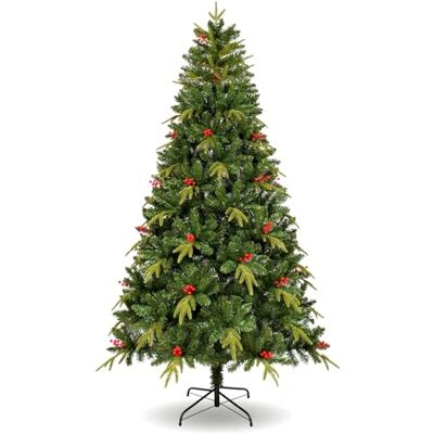 Uten Árbol de Navidad Artificial 150 cm, Realista PE Árbol Decoración Interior, 500 Aspecto Natural Puntas de PVC y PE, 23 Grupo Bayas Rojas, Rama de Bisagra, Base de Metal, Reutilizable Uten Árbol de Navidad Artificial 150 cm, Realista PE Árbol Decoración Interior, 500 Aspecto Natural Puntas de PVC y PE, 23 Grupo Bayas Rojas, Rama de Bisagra, Base de Metal, Reutilizable