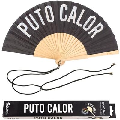 Fisura – Abanico original con mensaje “p*to calor”. Abanico de madera moderno y gracioso. Abanico negro y blanco. Abanico con cuelga abanico. 42,5 x 23 cm. Fisura – Abanico original con mensaje “p*to calor”. Abanico de madera moderno y gracioso. Abanico negro y blanco. Abanico con cuelga abanico. 42,5 x 23 cm.