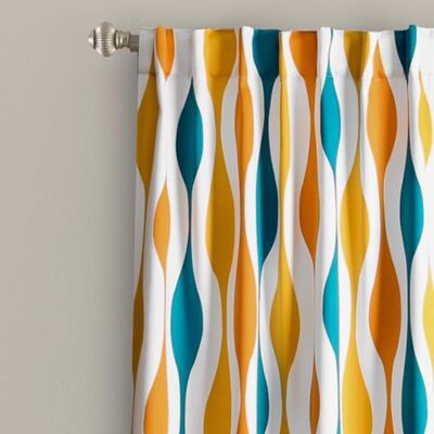 Lush Decor Mid Century Geo Room Darkening Window Curtain Panel Pair, Turquesa y Naranja., 84" x 52" Panel Pair Lush Decor Mid Century Geo Room Darkening Window Curtain Panel Pair, Turquesa y Naranja., 84" x 52" Panel Pair