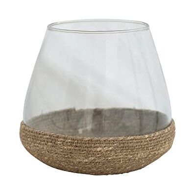 BLOOMINGVILLE Portavelas de Cristal con Base Tejida, jarrón Transparente y Natural BLOOMINGVILLE Portavelas de Cristal con Base Tejida, jarrón Transparente y Natural