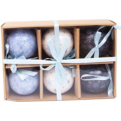 Ciao Set of 6 decoupage Christmas Tree Balls (Ø7,5cm) Snowflakes with Fabric Ribbon in Havana giftbox Ciao Set of 6 decoupage Christmas Tree Balls (Ø7,5cm) Snowflakes with Fabric Ribbon in Havana giftbox