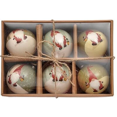 Ciao Set of 6 decoupage Christmas Tree Balls (Ø7,5cm) Santa Klaus with Fabric Ribbon in Havana giftbox Ciao Set of 6 decoupage Christmas Tree Balls (Ø7,5cm) Santa Klaus with Fabric Ribbon in Havana giftbox
