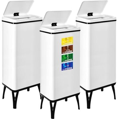 WELL HOME MOBILIARIO & DECORACIÓN 3 Cubos de Basura Inteligente de 60L c/u, Alto: 95,5 (x35,5x26), Blanco con Etiquetas magnéticas WELL HOME MOBILIARIO & DECORACIÓN 3 Cubos de Basura Inteligente de 60L c/u, Alto: 95,5 (x35,5x26), Blanco con Etiquetas magnéticas