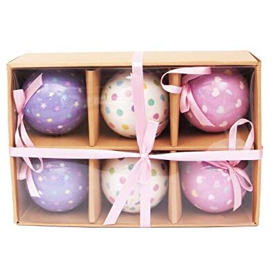 Ciao Set of 6 decoupage Christmas Tree Balls (Ø7,5cm) Dots, Hearts & Stars with Fabric Ribbon in Havana giftbox Paper, Pink, Violet, White, 7,5 cm, 6 Ciao Set of 6 decoupage Christmas Tree Balls (Ø7,5cm) Dots, Hearts & Stars with Fabric Ribbon in Havana giftbox Paper, Pink, Violet, White, 7,5 cm, 6