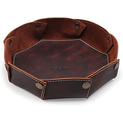 Londo Organizador Redondo de Cuero Genuino – Caja Práctica para Carteras, Relojes, Llaves, Monedas, Teléfonos Móviles y Artículos de Oficina Londo Organizador Redondo de Cuero Genuino – Caja Práctica para Carteras, Relojes, Llaves, Monedas, Teléfonos Móviles y Artículos de Oficina