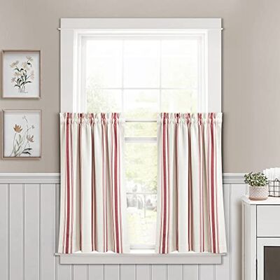 Lush Decor Cortinas de Cocina de algodón Reciclado teñido con Hilo a Rayas, Estilo rústico Moderno de casa de Campo, Tejido de algodón ecológico, 91,4 x 73,6 cm (Ancho x Largo), par, Rojo Lush Decor Cortinas de Cocina de algodón Reciclado teñido con Hilo a Rayas, Estilo rústico Moderno de casa de Campo, Tejido de algodón ecológico, 91,4 x 73,6 cm (Ancho x Largo), par, Rojo