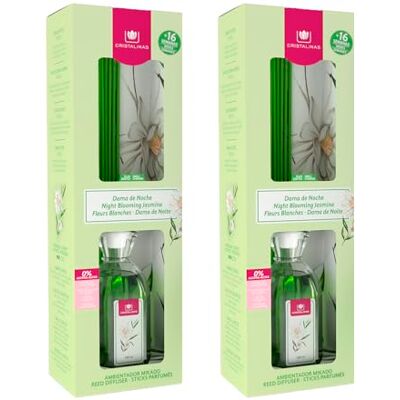 CRISTALINAS Ambientador Mikado Clásico. Difusor con Varillas. Formula sin Alcohol. Máxima duración, más de 16 semanas. 180ml de Capacidad. Aroma Dama de Noche. (2x180ml) CRISTALINAS Ambientador Mikado Clásico. Difusor con Varillas. Formula sin Alcohol. Máxima duración, más de 16 semanas. 180ml de Capacidad. Aroma Dama de Noche. (2x180ml)