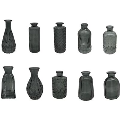 Relaxdays Jarrones , Set de 10, texturizados, diseño Vintage, Vidrio, Altura: 10-14,7 cm, Decorativos para Mesa, Gris Relaxdays Jarrones , Set de 10, texturizados, diseño Vintage, Vidrio, Altura: 10-14,7 cm, Decorativos para Mesa, Gris