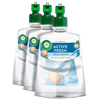 Air Wick Active Fresh Spray Automatico Sin Aerosol Ambientador para casa con Aroma a Brisa Marina Pack de 3 Recambios (228mlx3) Air Wick Active Fresh Spray Automatico Sin Aerosol Ambientador para casa con Aroma a Brisa Marina Pack de 3 Recambios (228mlx3)