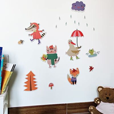 CREARREDA Pegatinas de pared para niños, animales, otoño, pegatinas de pared de goma, decoración de paredes de niños, guardería, dormitorio CREARREDA Pegatinas de pared para niños, animales, otoño, pegatinas de pared de goma, decoración de paredes de niños, guardería, dormitorio