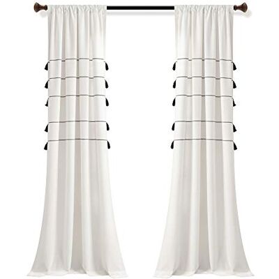 Lush Decor Farmhouse Boho Stripe Par de Paneles de Cortinas de algodón teñido con borlas, 42 x 84 Pulgadas, Marfil y Negro Lush Decor Farmhouse Boho Stripe Par de Paneles de Cortinas de algodón teñido con borlas, 42 x 84 Pulgadas, Marfil y Negro
