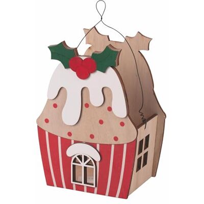 Tivoli Cesta para cupcakes de madera contrachapada con gancho de hierro y bayas, 14,5 x 9 x 20 cm, Xmas Tivoli Cesta para cupcakes de madera contrachapada con gancho de hierro y bayas, 14,5 x 9 x 20 cm, Xmas