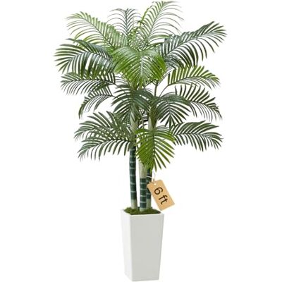 VEVOR Palmera Areca Artificial Tropical de Imitación con Maceta Alta Blanca, para Decoración de Hogar, Oficina, Sala de Estar, Inauguración de Casa, Interior y Exterior, 1040 x 1040 x 1780 mm VEVOR Palmera Areca Artificial Tropical de Imitación con Maceta Alta Blanca, para Decoración de Hogar, Oficina, Sala de Estar, Inauguración de Casa, Interior y Exterior, 1040 x 1040 x 1780 mm
