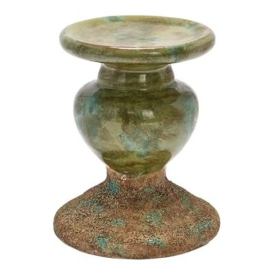 Creative Portavelas escultórico de Terracota Bicolor para Vela de Pilar, Verde Envejecido Creative Portavelas escultórico de Terracota Bicolor para Vela de Pilar, Verde Envejecido