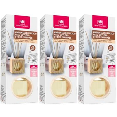 CRISTALINAS Pack 3 Ambientador Hogar Mikado Cubo de Madera Aroma Vainilla 100% Puro Larga Duración 4 Semanas 3x30ml 0% Alcohol CRISTALINAS Pack 3 Ambientador Hogar Mikado Cubo de Madera Aroma Vainilla 100% Puro Larga Duración 4 Semanas 3x30ml 0% Alcohol