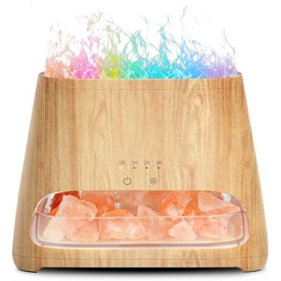 SALKING Difusor Aceites Esenciales 150 ml Efecto Llama 8 LED 2-en-1 Humidificador Aceites Esenciales Ultrasonico & Lámpara de Sal del Himalaya Natural, 3 Timer, Efecto Madera Clara SALKING Difusor Aceites Esenciales 150 ml Efecto Llama 8 LED 2-en-1 Humidificador Aceites Esenciales Ultrasonico & Lámpara de Sal del Himalaya Natural, 3 Timer, Efecto Madera Clara