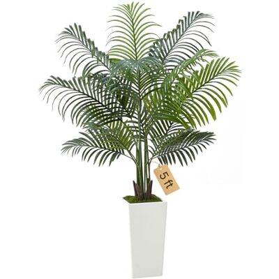 VEVOR Palmera Areca Artificial, Planta Tropical de Imitación con Maceta Alta Blanca, para Decoración de Hogar, Oficina, Sala de Estar, Inauguración de Casa, 900 x 800 x 1540 mm, PE, Verde, 1 ud VEVOR Palmera Areca Artificial, Planta Tropical de Imitación con Maceta Alta Blanca, para Decoración de Hogar, Oficina, Sala de Estar, Inauguración de Casa, 900 x 800 x 1540 mm, PE, Verde, 1 ud