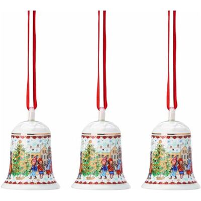 Hutschenreuther Campana de Navidad de Porcelana, Multicolor, Caja de 3 Hutschenreuther Campana de Navidad de Porcelana, Multicolor, Caja de 3